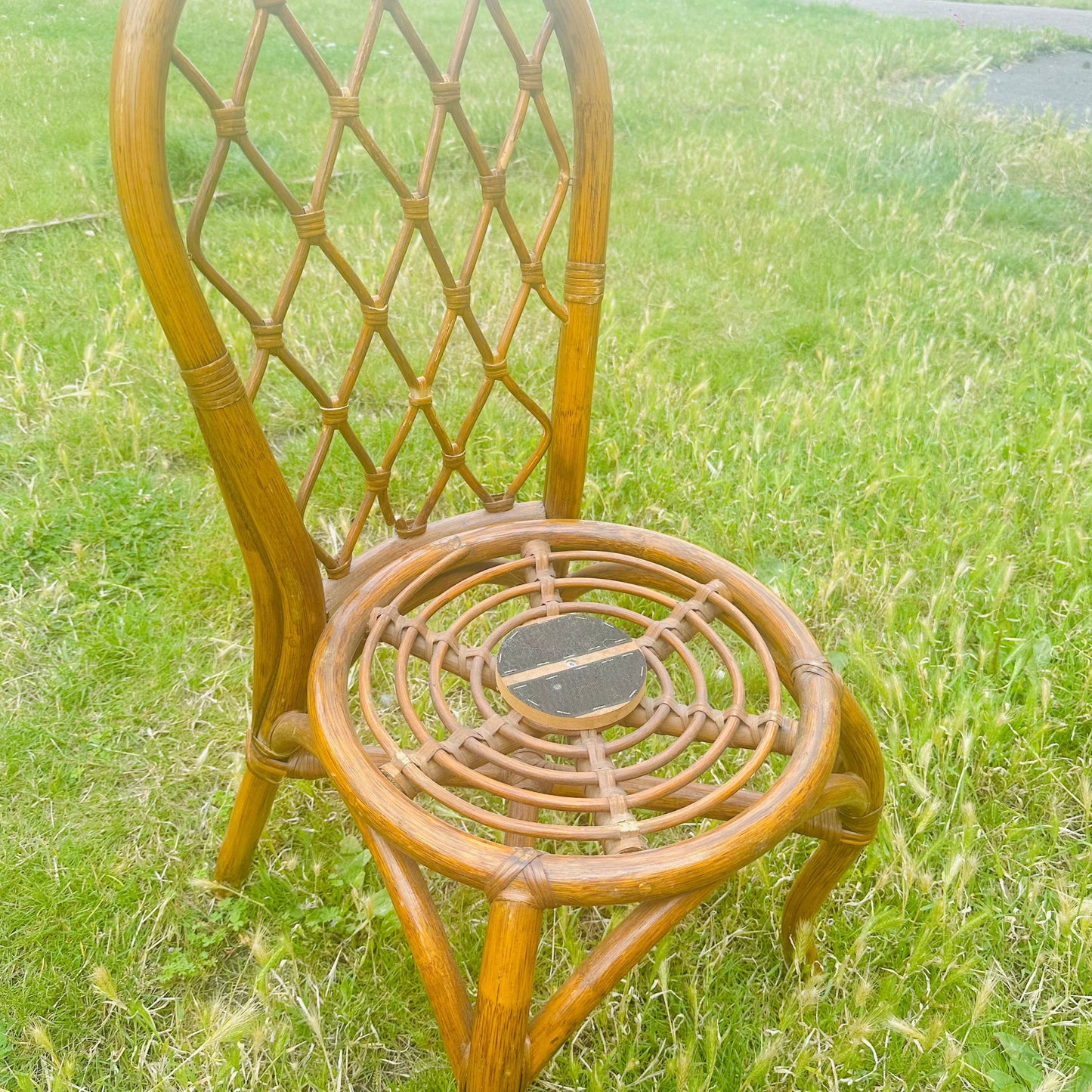 Upholstered Mid Century Vintage Bamboo Dining Chairs Set of 4