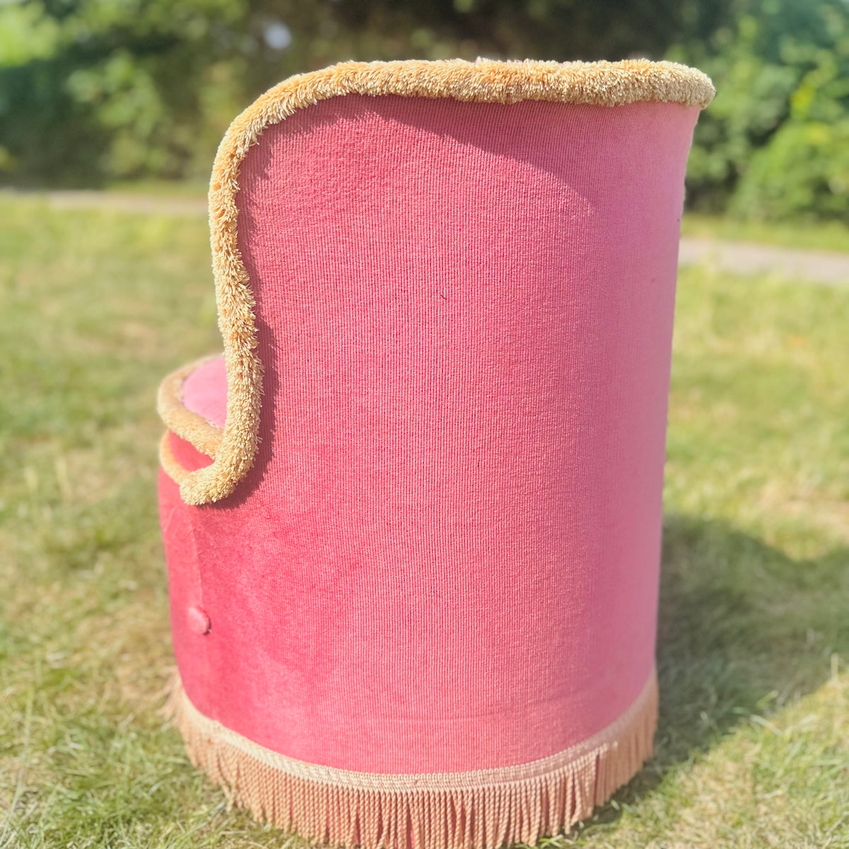 Vintage 1970s Bedroom Tub Chair in Pink Velvet