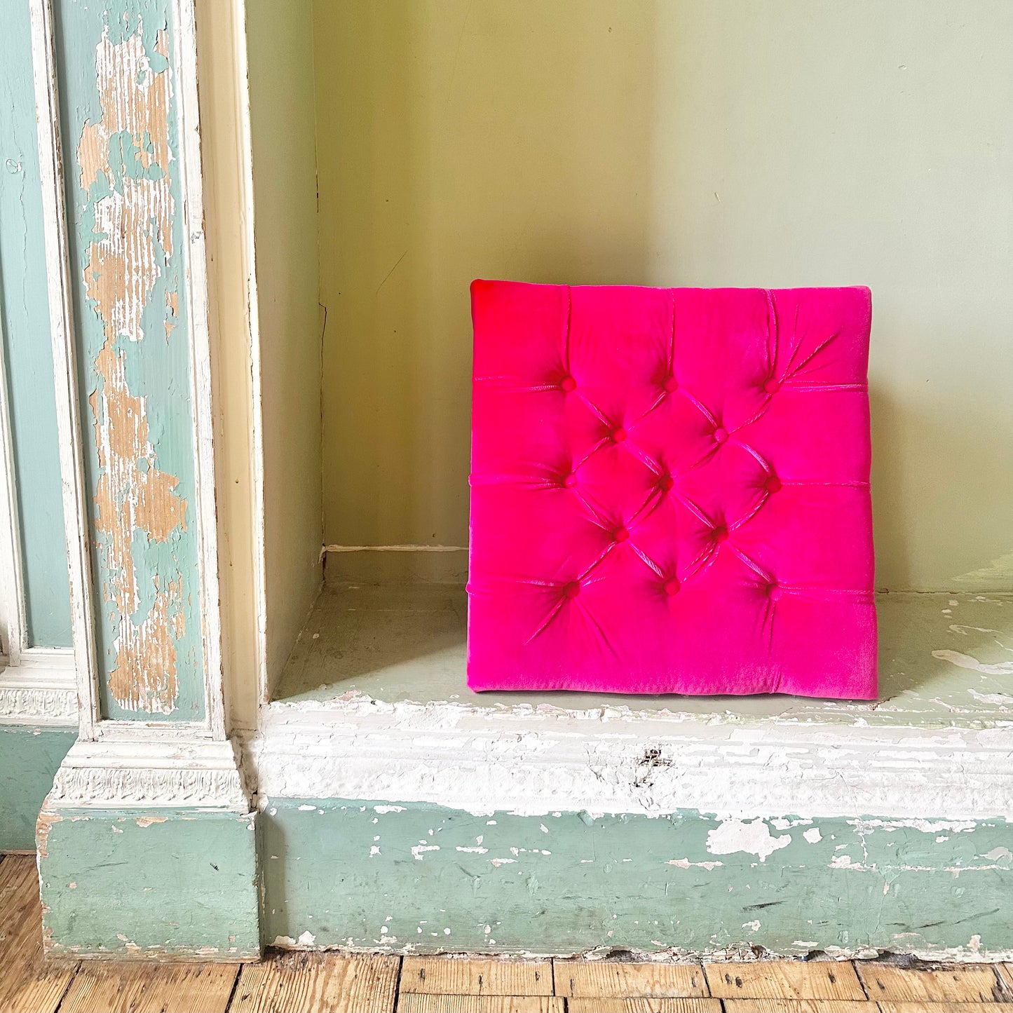 Sustainable Footstool in Designers Guild 'Varese' Fuchsia Velvet