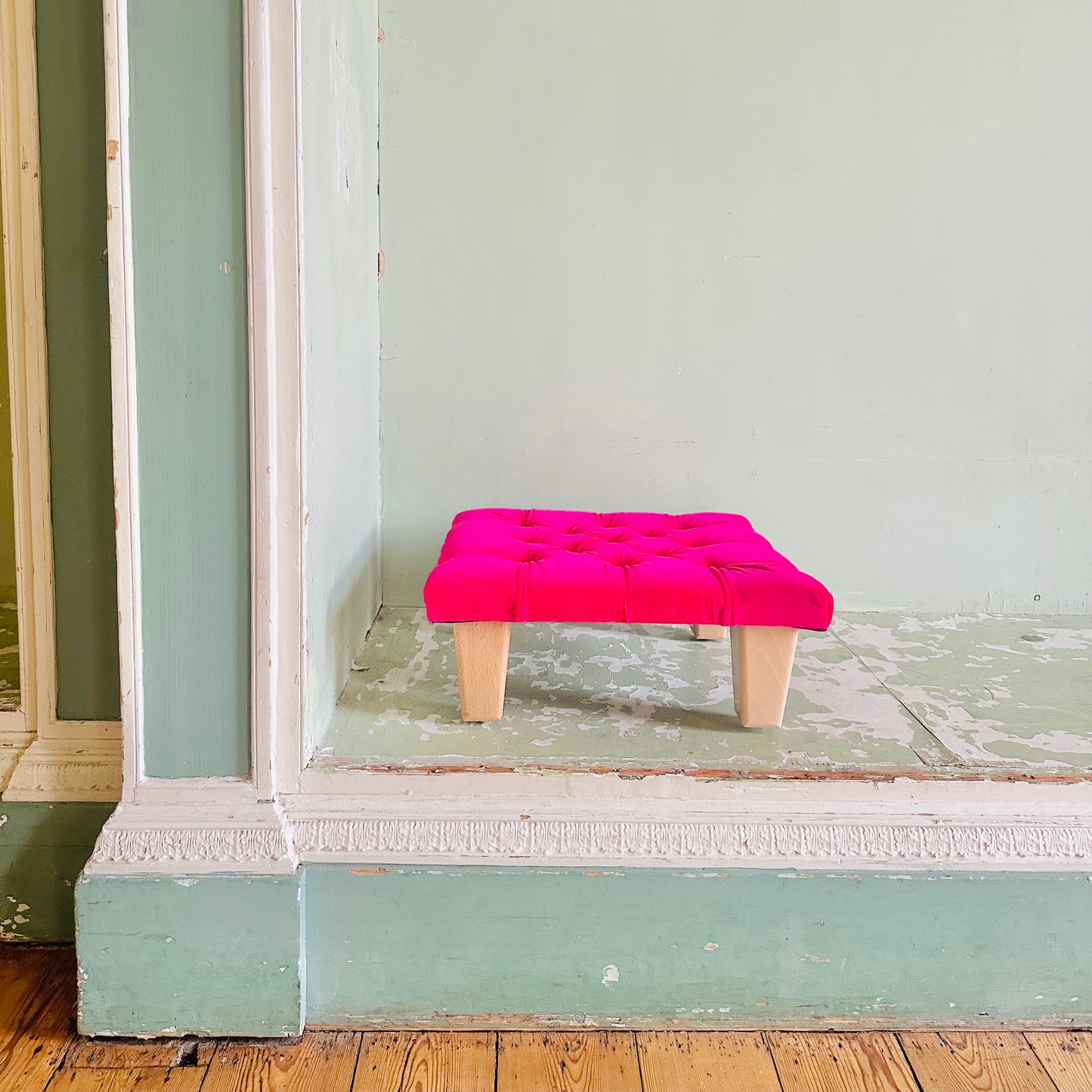 Sustainable Footstool in Designers Guild 'Varese' Fuchsia Velvet