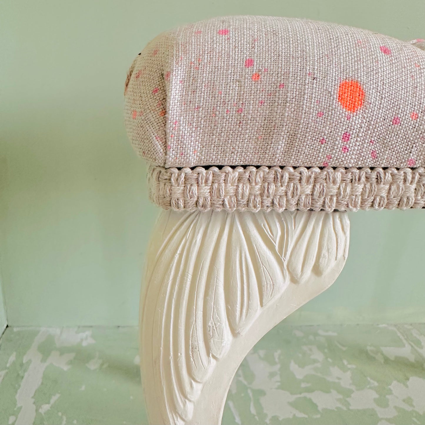 Upholstered Sherborne Stool in Sustainable Linen Splatter fabric