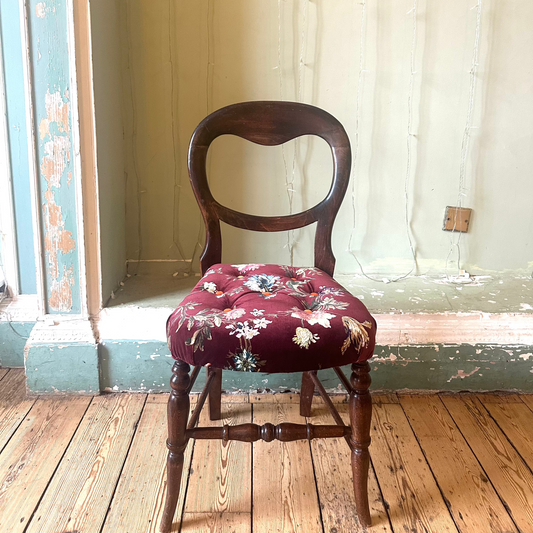 Victorian Mahogany Wood Balloon Back Chair in House of Hackney 'Rosetta'