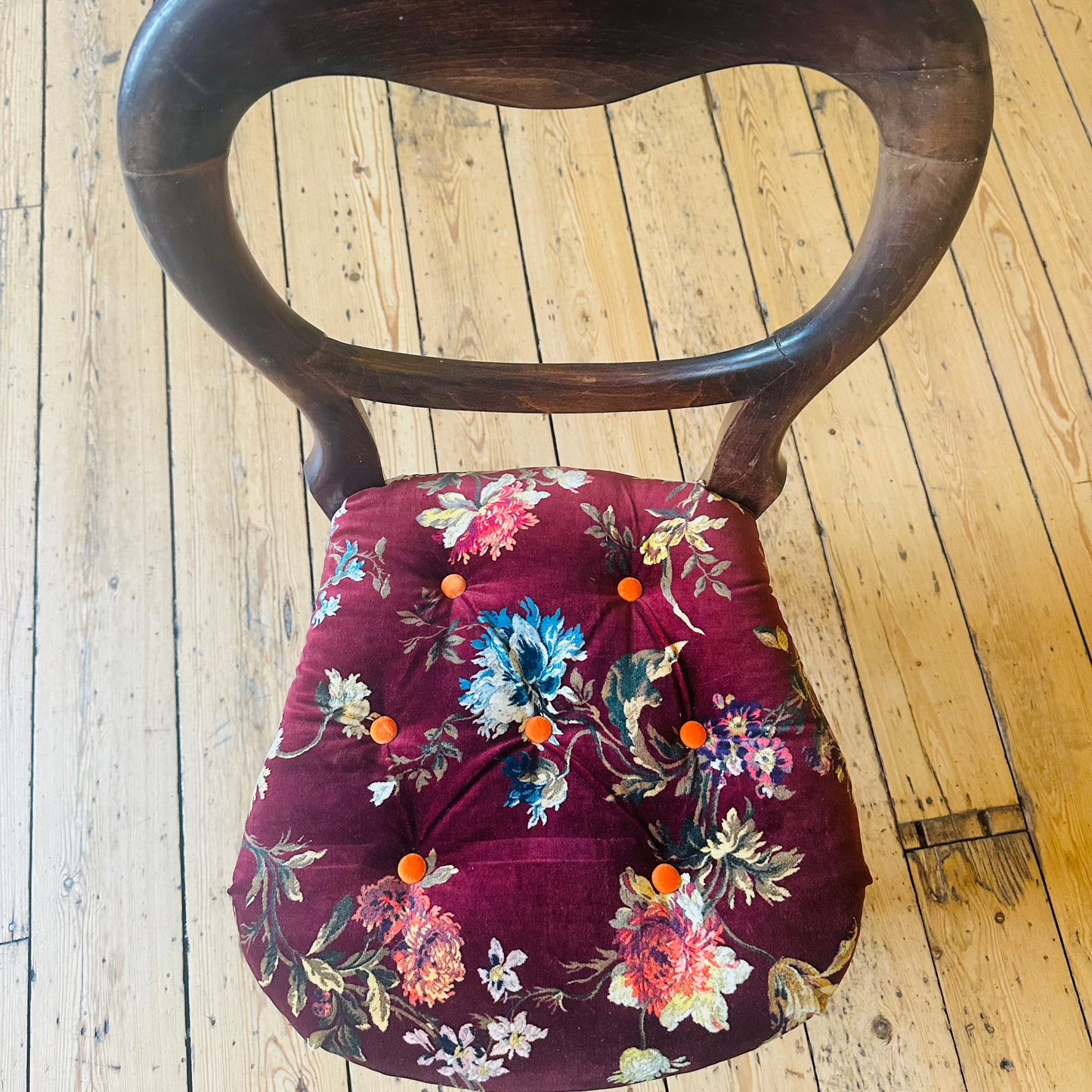 Victorian Mahogany Wood Balloon Back Chair in House of Hackney 'Rosetta'