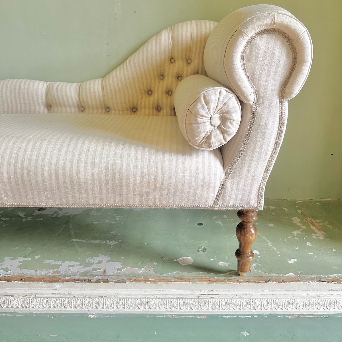 Striped Linen Antique Chaise Lounge