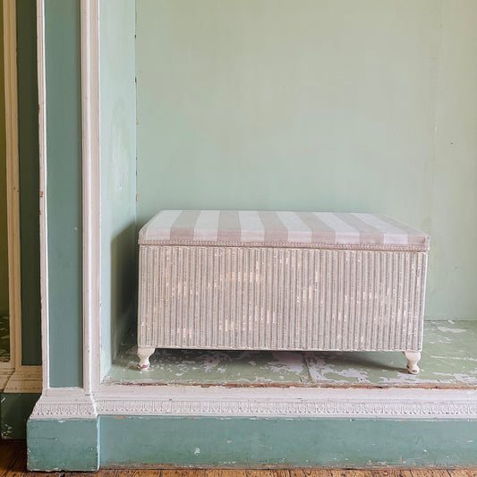 Upholstered Original Lloyd Loom Ottoman Storage Box in Cotton Linen Stripe