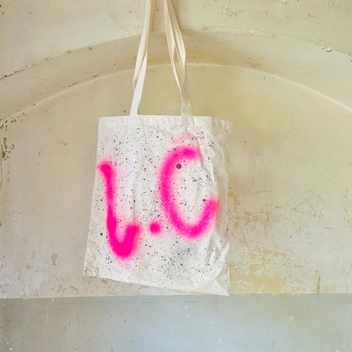 Recycled Cotton Sustainable Splatter Initial Tote Bag