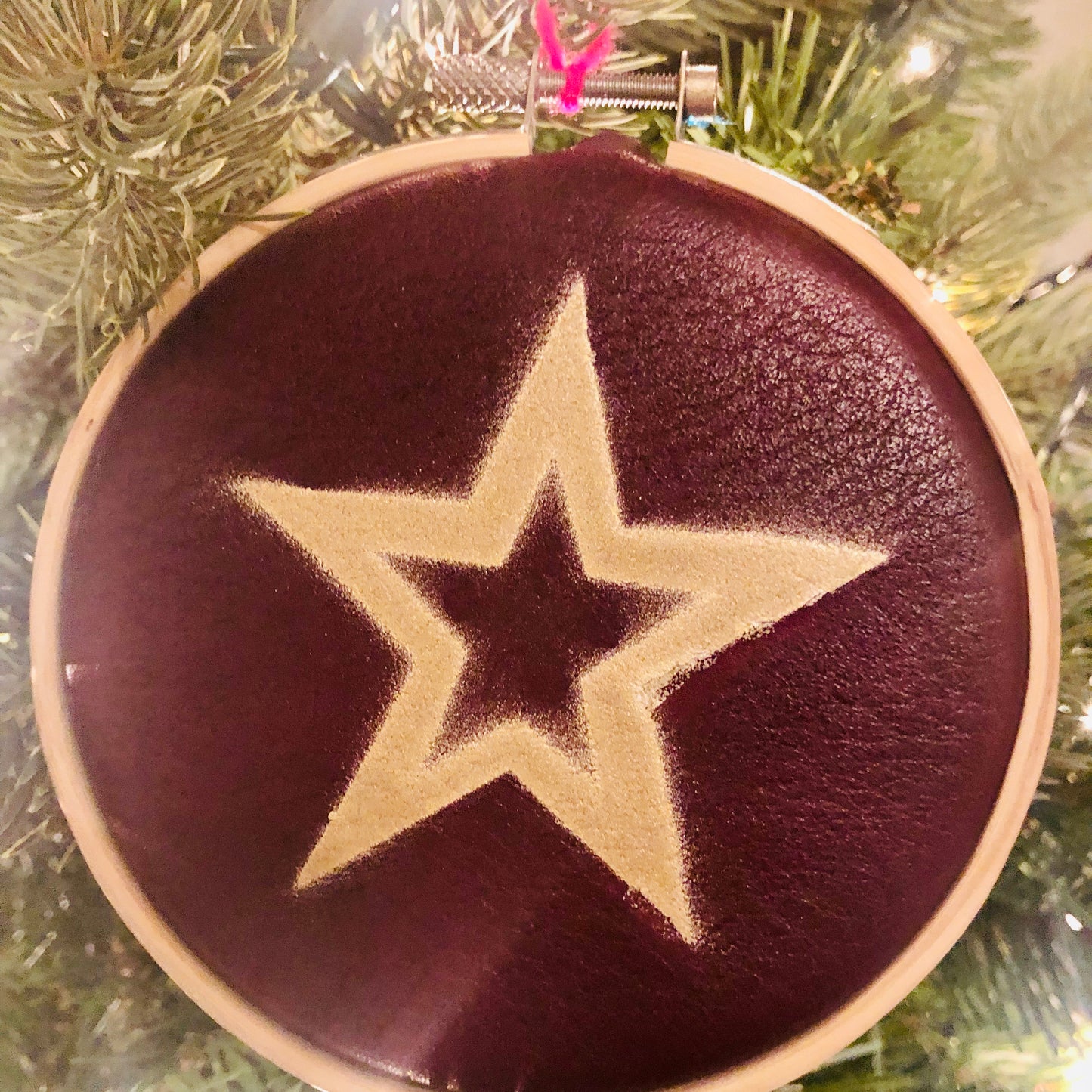 Upcycled Leather Christmas Tree Decoration Hoop